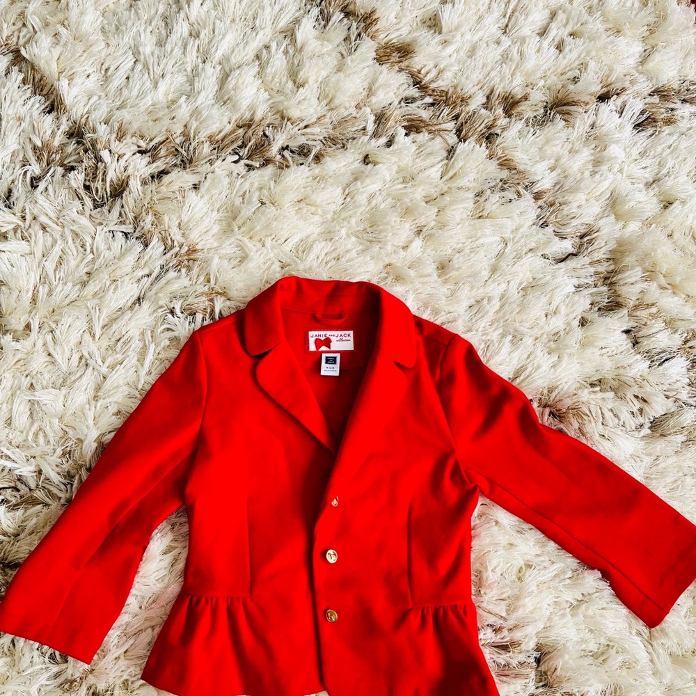 Janie and Jack Red Blazer with Classic Fold-Down Collar